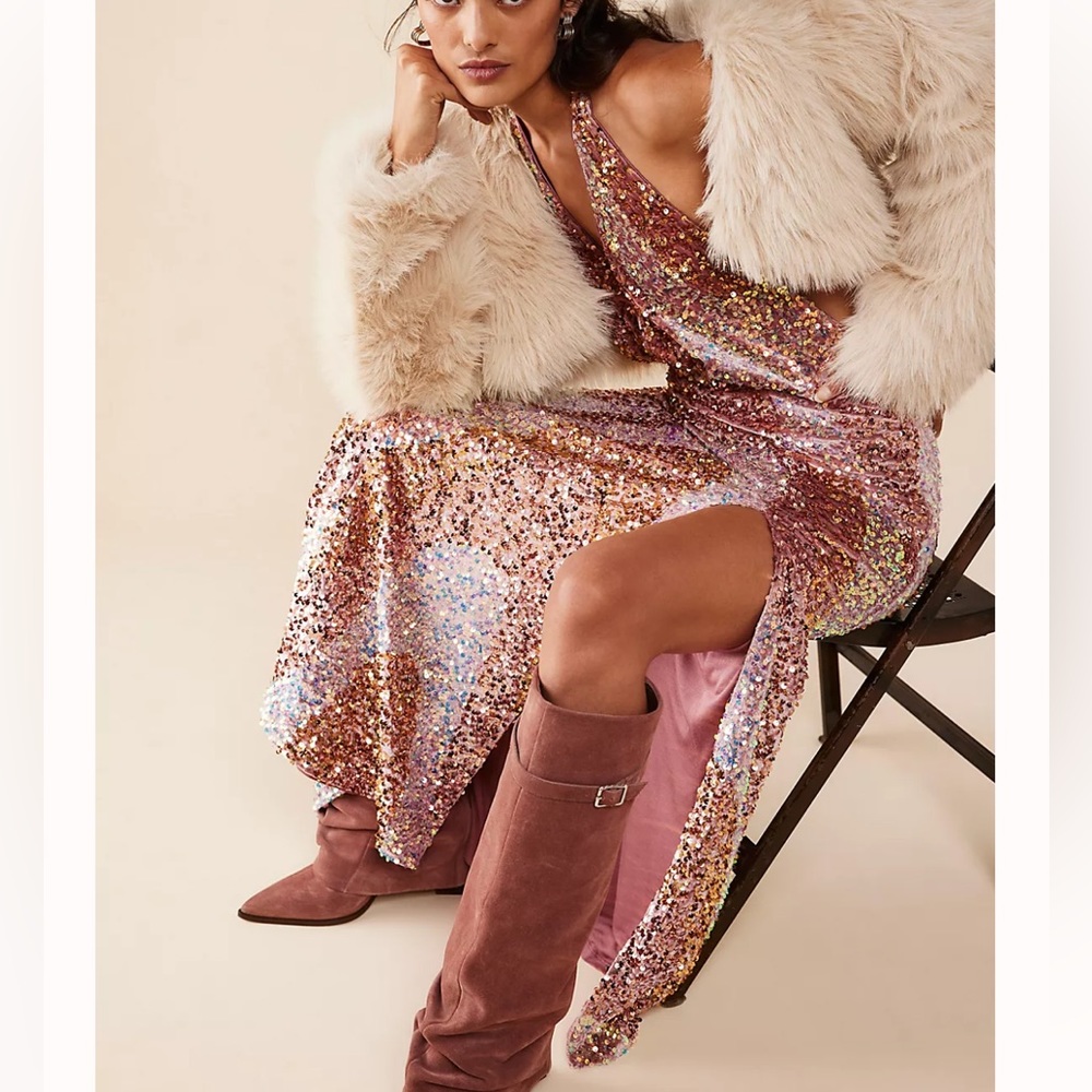 Free people glitter & gold midi dress NWT